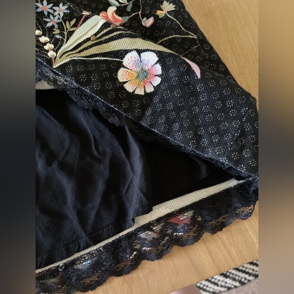 Maeve| Anthro Floral Beaded Black Shift Dress, One Shoulder with Velvet Tie••• - Picture 12 of 16